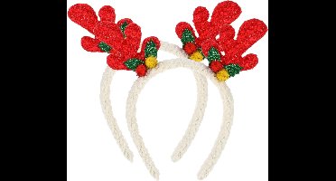 Christmas Decoration kerst diadeem/haarband - 2x - rendier gewei - rood