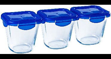 Pyrex - Cook & Go Lunchbox met Deksel 800 ml Set van 3 Stuks - Transparant/Blauw