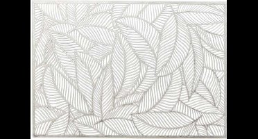 Unique Living Placemat Nissa - 12x - zilver bladmotief - 30 x 45 cm - tafeldecoratie