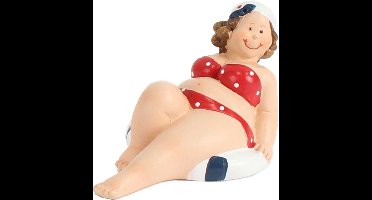 Home decoratie beeldje dikke dame - liggend - rood badpak - 10 cm