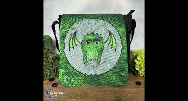 Lief Groen Monstertje Schoudertas - Fantasy Schoudertas Magisch Wezen Monster - Tas met Illustratie - Tas met Tekening - SB Designs Creations