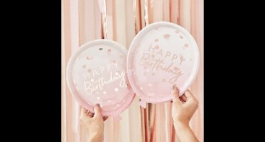 Papieren - Wegwerp Borden - Rose Gold - Happy Birthday - Ballon vorm (8 stuks)