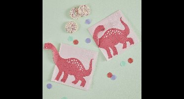 Ginger Ray - Roze Servetten Pop Out Dino - 16 stuks