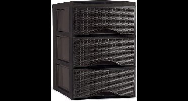 Plasticforte Thuis kantoor organizer ladeblok - 26 x 37 x 37 cm - Kunststof - Donkerbruin - 3 lades