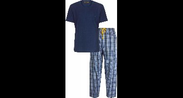 MEQ Heren Pyjama Set - Korte Mouwen - Katoen - Navy Blauw - Maat M