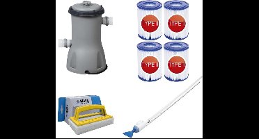 Bestway - Zwembadstofzuiger AquaReach & Zandfilterpomp 8327 L/u & Filterbollen 2000 g & WAYS Scrubborstel