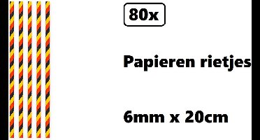 80x Papieren rietjes landen zwart/geel/rood - 100% biologisch afbreekbaar - Belgie-Duitsland - EK voetbal Thema party feest festival uitdeel rietje drinken