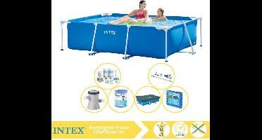 Intex Rectangular Frame Zwembad - Opzetzwembad - 220x150x60 cm - Inclusief Afdekzeil, Onderhoudspakket, Zwembadpomp, Filter, Stofzuiger en Zwembadtegels