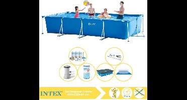 Intex Rectangular Frame Zwembad - Opzetzwembad - 450x220x84 cm - Inclusief Afdekzeil, Onderhoudspakket, Zwembadpomp, Filter, Grondzeil en Stofzuiger