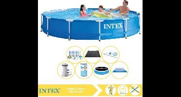 Intex Metal Frame Zwembad - Opzetzwembad - 366x76 cm - Inclusief Solarzeil Pro, Onderhoudspakket, Zwembadpomp, Filter, Grondzeil, Onderhoudsset en Solar Mat