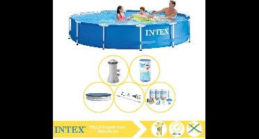 Intex Metal Frame Zwembad - Opzetzwembad - 366x76 cm - Inclusief Afdekzeil, Onderhoudspakket, Filter en Stofzuiger