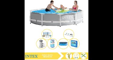 Intex Prism Frame Zwembad - Opzetzwembad - 305x76 cm - Inclusief Afdekzeil, Onderhoudspakket, Filter, Stofzuiger en Zwembadtegels