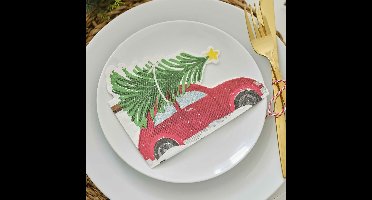 Ginger Ray - 16 Servetten Rode auto met kerstboom