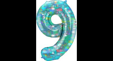Folat - Folieballon Cijfer 9 Galactic Aqua - 86 cm