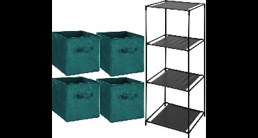 Storage Solutions Opbergrek Smartrack - met 4x mandjes stof - petrol groen - 34 x 104 cm