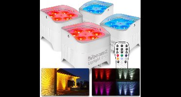 BeamZ uplighter - Set van 4 BeamZ BBP96SW uplights met ingebouwde accu, 6x 12W LED's en draadloze DMX