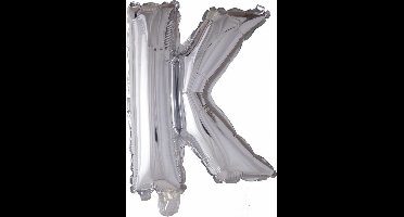 Folieballon zilver letter 'K' met rietje