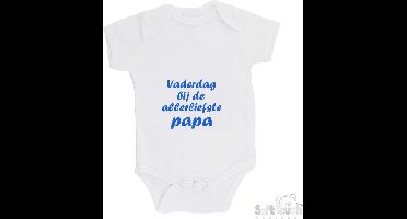Soft Touch Romper "Mijn 1ste vaderdag bij de allerliefste papa" Jongens Katoen Wit/blauw Maat 98/104