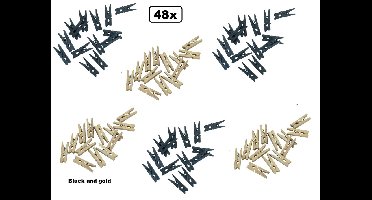 48x Mini houten knijpers black and gold - zwart en goud - Geboorte Babyshower kaart knijpers foto knijpers