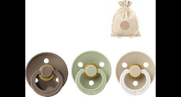 BIBS fopspenen T1 + speenzakje BolleToet - dark oak, sage, glow in the dark vanilla - 0-6 maanden