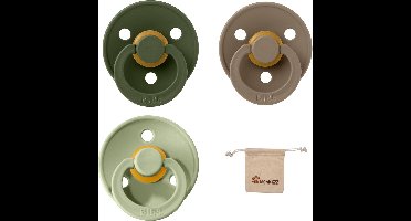 Bibs fopspeen - maat 1 0-6 maanden - 3 stuks – Hunter Green - Sage - Dark Oak + Monkiezz speenzakje