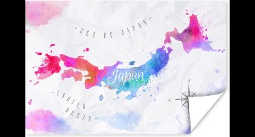 Poster Wereldkaart - Kleuren - Japan - 30x20 cm