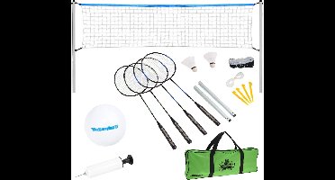 XQMax Volleybal- en Badmintonset - met Verstelbaar Net, 4 Rackets, 2 Shuttles, Bal en Ballenpomp - Draagtas - 600 x 168 cm