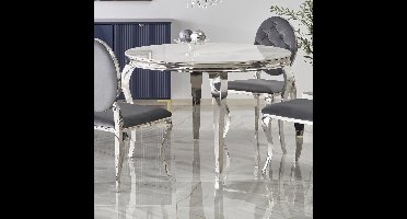 Ronde eettafel Reginald 120 cm wit marmer met chrome