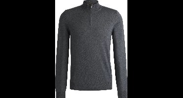 BOSS Ebenji regular fit schipperstrui wol - heren trui middeldik met korte rits - middengrijs