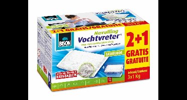 Bison Vochtvreter® Navulzak Neutraal 3x 1 k g schikt voor Bison Vochtvreter®, bestrijd hoge luchtvochtigheid, geen batterij nodig, ook geschikt voor caravans en campers