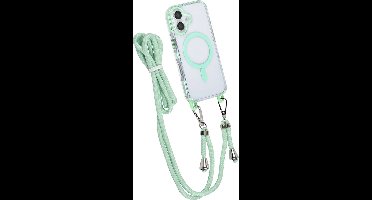 TUNIQ – iPhone 16 – Backcover hoesje-Afneembaar Nek koord-magsafe -TPU-PC-Groen-Transparant