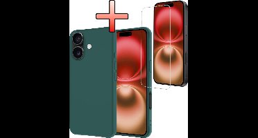 Hoesje - Met Screenprotector - Geschikt voor Apple iPhone 16 Plus - Sterk & Shockproof - Back Cover - Siliconen Case - Telefoon Hoes - Donkergroen