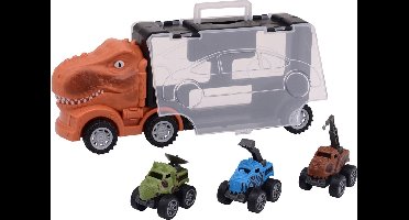 Dino opberg truck met drie dino auto's - 2 assorti.