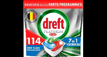 Dreft Platinum Plus All In One Vaatwasmiddel - Deep Clean Fresh Herbal Breeze - Voordeelverpakking 114 Vaatwastabletten