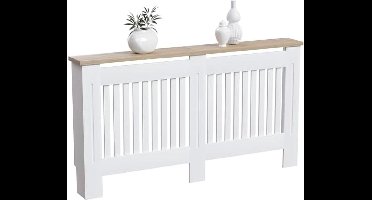 Designs Arlington radiatorhoes, witte moderne geverfde MDF-kast, lamellen, grill, houten bovenplank, groot