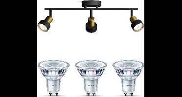Philips Conduit Opbouwspot (Zwart/Goud) - Warmwit Licht - Plafondspot met 3 Lichtpunten - GU10 - Niet Dimbaar