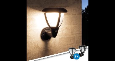 Solar wandlamp Daisy - Voordeelset van 2 - Tuinverlichting op zonne-energie geschikt voor de schutting - Klassieke wandlamp - Zwart