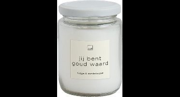 LEEFF - Geurkaars in bokaaltje - JIJ BENT GOUD WAARD - Geur: Fudge & Sandelwood - 6,7 cm x 9 cm - wit