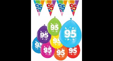 Feestpakket 95 jaar / 8 ballonnen en 1 vlaggenlijn 10 meter - Versiering Slinger Feestdecoratie Decoratie Verjaardag Jubileum Ballon Feest