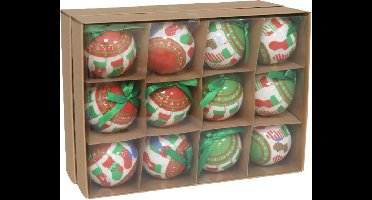 Gerimport Gedecoreerde kerstballen - 24x stuks - 7,5 cm - rood/groen/wit - kunststof
