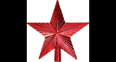 Gerimport Mini kerstboom piek - ster - rood - kunststof - 14,5 cm - kerstboompiek