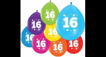 16 Ballonnen 12″ 2 Zijdig bedrukt 16 jaar - Versiering Slinger Feestdecoratie Decoratie Verjaardag Jubileum Ballon Feest