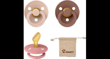 Bibs Dental fopspenen Anatomical 6-18 maanden- Set 3 stuks- Blush, Woodchuck, Dusty Pink + Monkiezz speenzakje - orthodontisch- Anatomisch- Maat 2