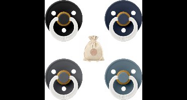 Bibs fopspenen maat 1 0-6 maanden - set 4 spenen + bolletoet speenzakje - Glow Petrol, Iron, Deep space en Black