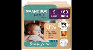 BAMBO Nature luiers - Maat 2 (3-6 kg) - 180 stuks Maandbox - 0% onnodige toevoegingen - Ideaal voor de gevoelige huid - Nordic Swan Ecolabel