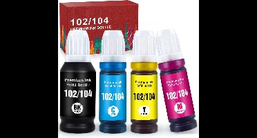 Premium inkt geschikt voor Epson Ecotank 102 / 104 - Zwart en kleur - 70ML ET-2700, ET-2712, ET-2714, ET-2715, ET-2720, ET-2721, ET-2726, ET-2810, ET-2812, ET-2814, ET-2815, ET-2820, ET-2825, ET-4700, ET-4800