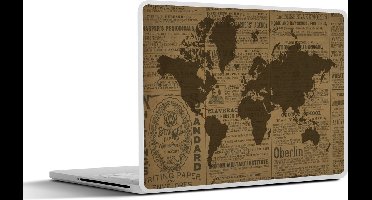 Laptop sticker - 12.3 inch - Wereldkaart - Bruin - Krant - 30x22cm - Laptopstickers - Laptop skin - Cover
