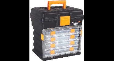 Perel Multifunctionele opbergkoffer, polypropyleen, 5-delig, draagbaar, met 4 uitneembare soorteerdozen, zwart/geel, 340 x 272 x 341 mm