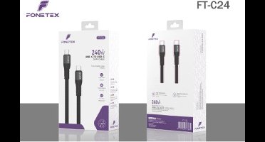 FoneTex USB-C naar USB-C Kabel 1M - USB 4.0 Snellader en Datakabel - 240W Oplaadkabel - 40Gbps Thunderbolt - 8K 60Hz & 4K 120Hz Ondersteuning - USBC Oplaadkabel geschikt voor Samsung, iPhone 15, iPad, MacBook en meer - Zwart