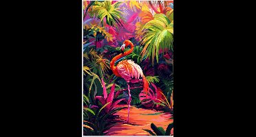 Poster 20x30 cm - Flamingo - Tropisch - Dier - Bladeren - Posters - Wanddecoratie tienerkamer - Kamer decoratie voor tieners - Tiener jeugdkamer accessoires
